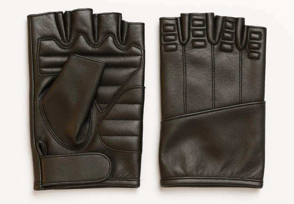 Mens Fingerless Leather Gloves - Unik Just for Bikers - Flyclothing LLC
