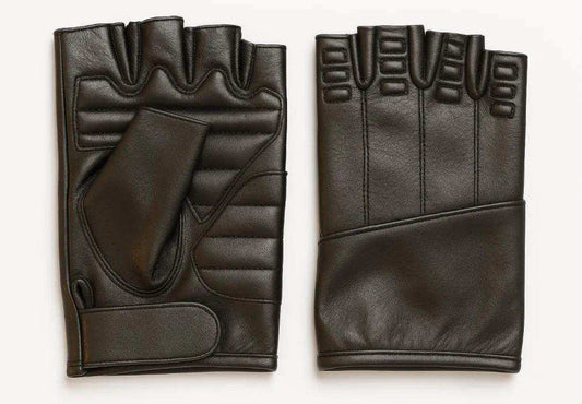 8424.00 - Mens Fingerless Leather Gloves - Unik Just for Bikers - Flyclothing LLC