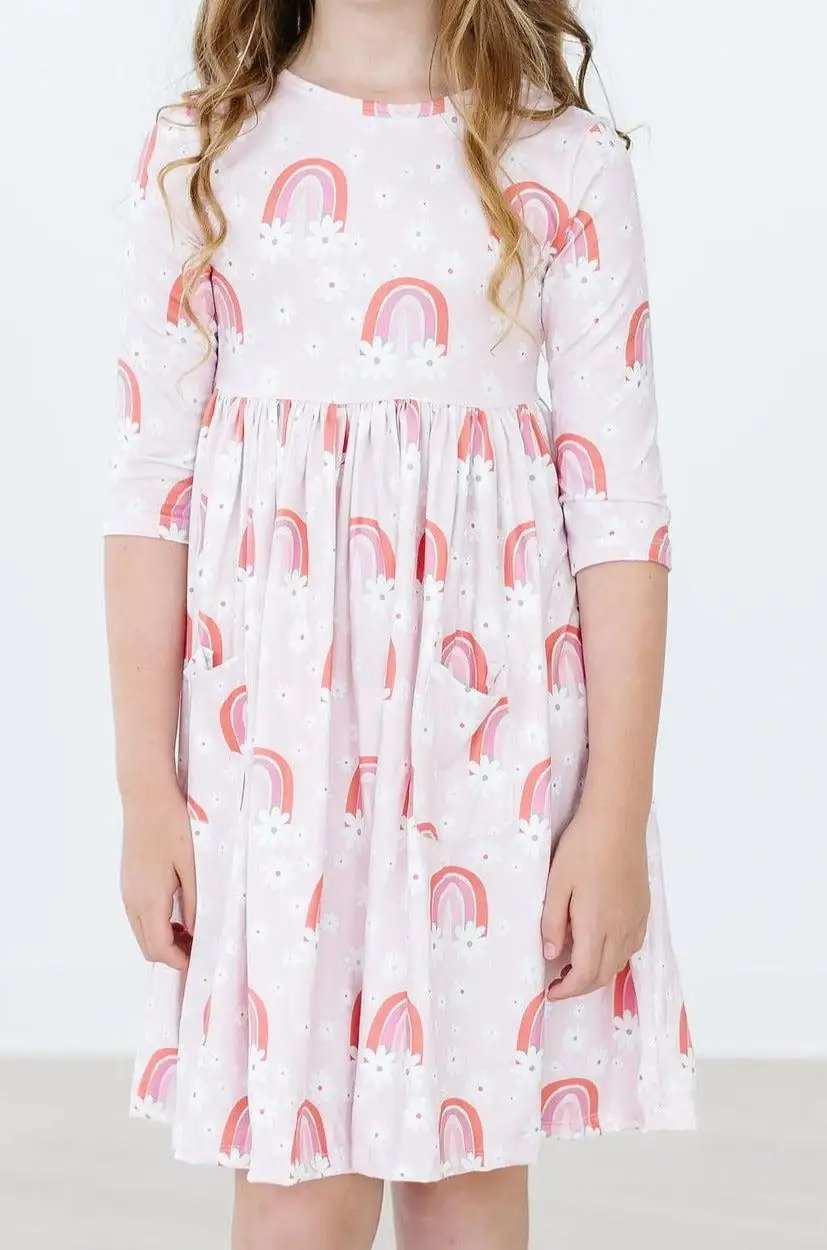 Fun & Flowers 3/4 Sleeve Pocket Twirl Dress - Mila & Rose ® - Flyclothing LLC