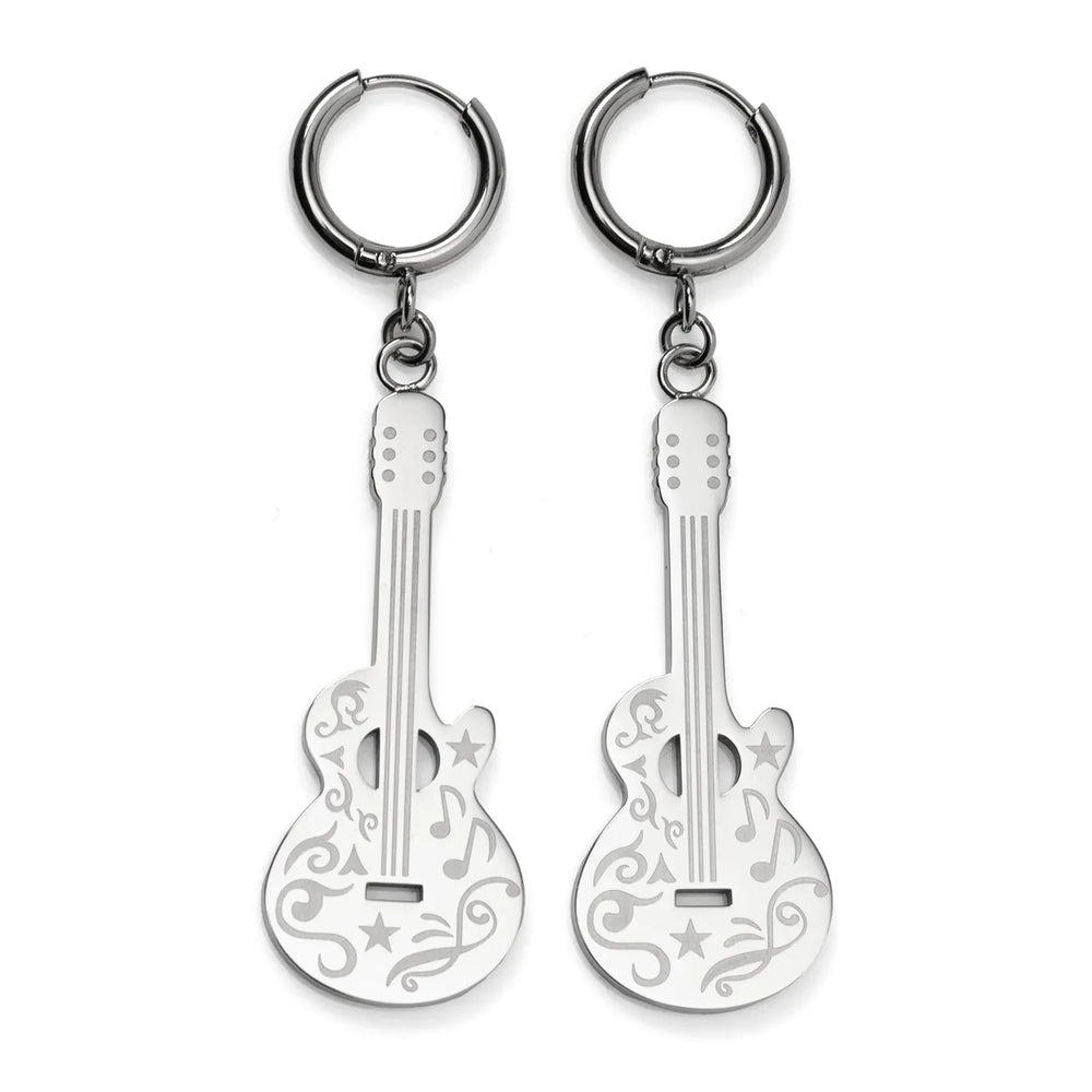 Grand Ole Opry Stainless Steel Silver Guitar Earrings - Cufflinks.com - Flyclothing LLC