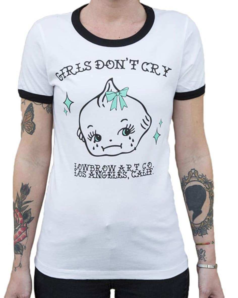 Black Market Art Company Girls Don't Cry Women's Ringer T-Shirt - Black Market Art Company - Flyclothing LLC