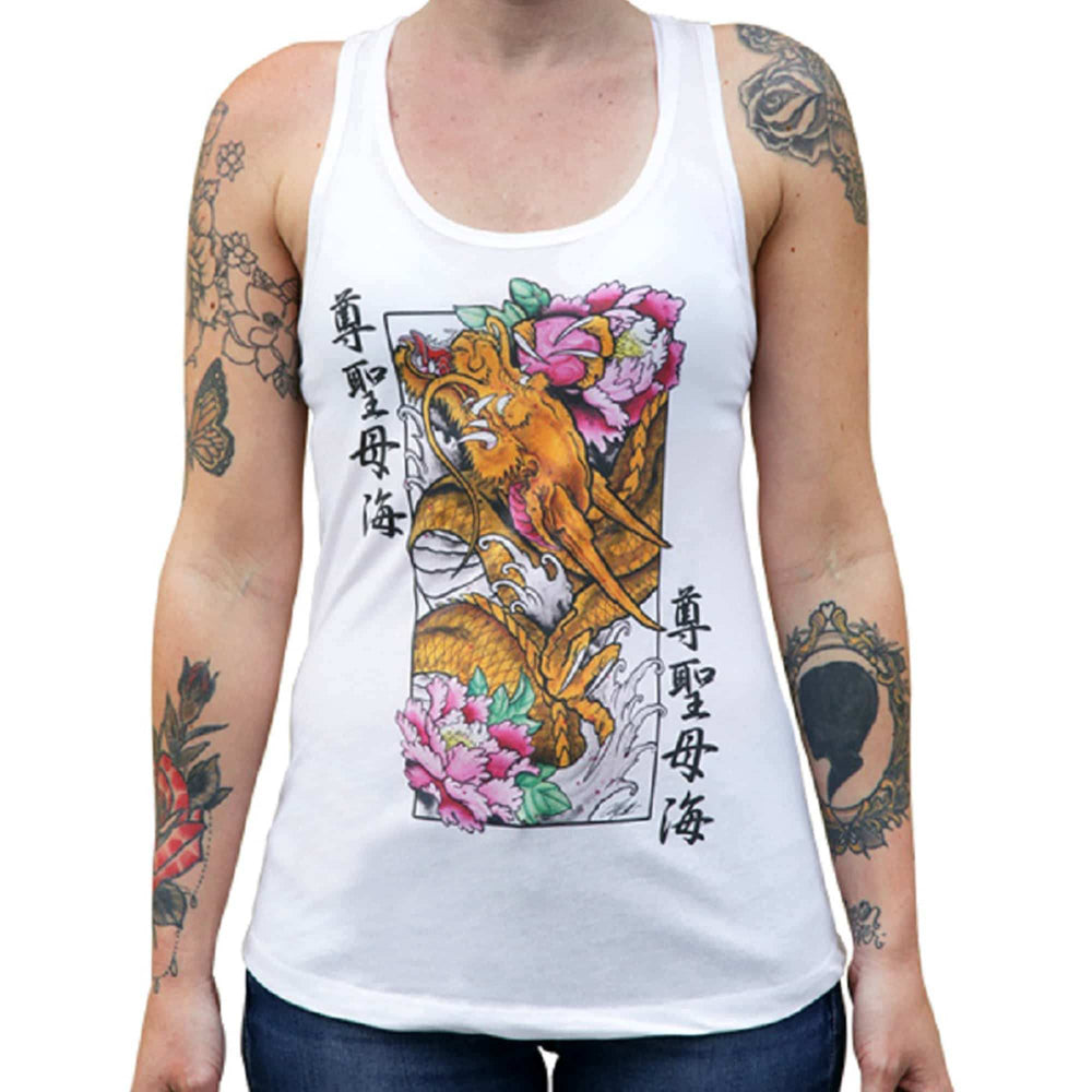 Black Market Art Company Golden Dragon Women's Racer Back Tank Top - Black Market Art Company - Flyclothing LLC