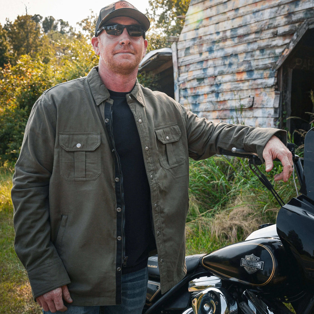 Sargeant - Mens Green Armored Flannel - Unik Just for Bikers - Flyclothing LLC
