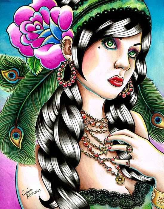 Black Market Art Company Gypsy Girl Feathers Print - Black Market Art Company - Flyclothing LLC