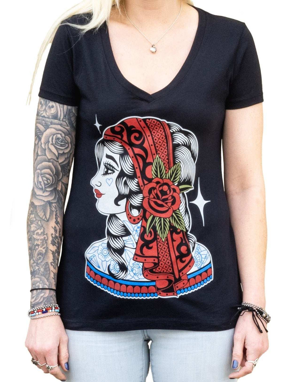 Black Market Art Company Gypsy Love Women's V-Neck T-Shirt - Black Market Art Company - Flyclothing LLC