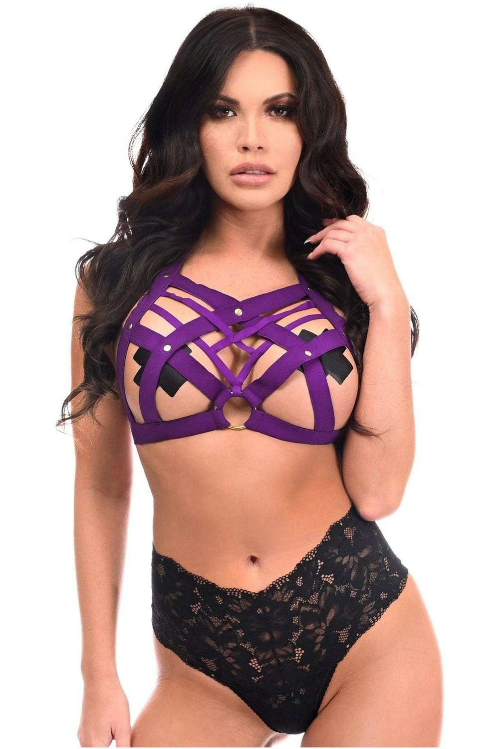 Daisy Corsets BOXED Purple Stretchy Body Harness w/Gold Hardware - Daisy Corsets - Flyclothing LLC