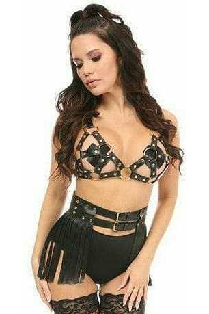 Daisy Corsets Black/Gold Strappy Harness Bra Top - Daisy Corsets - Flyclothing LLC
