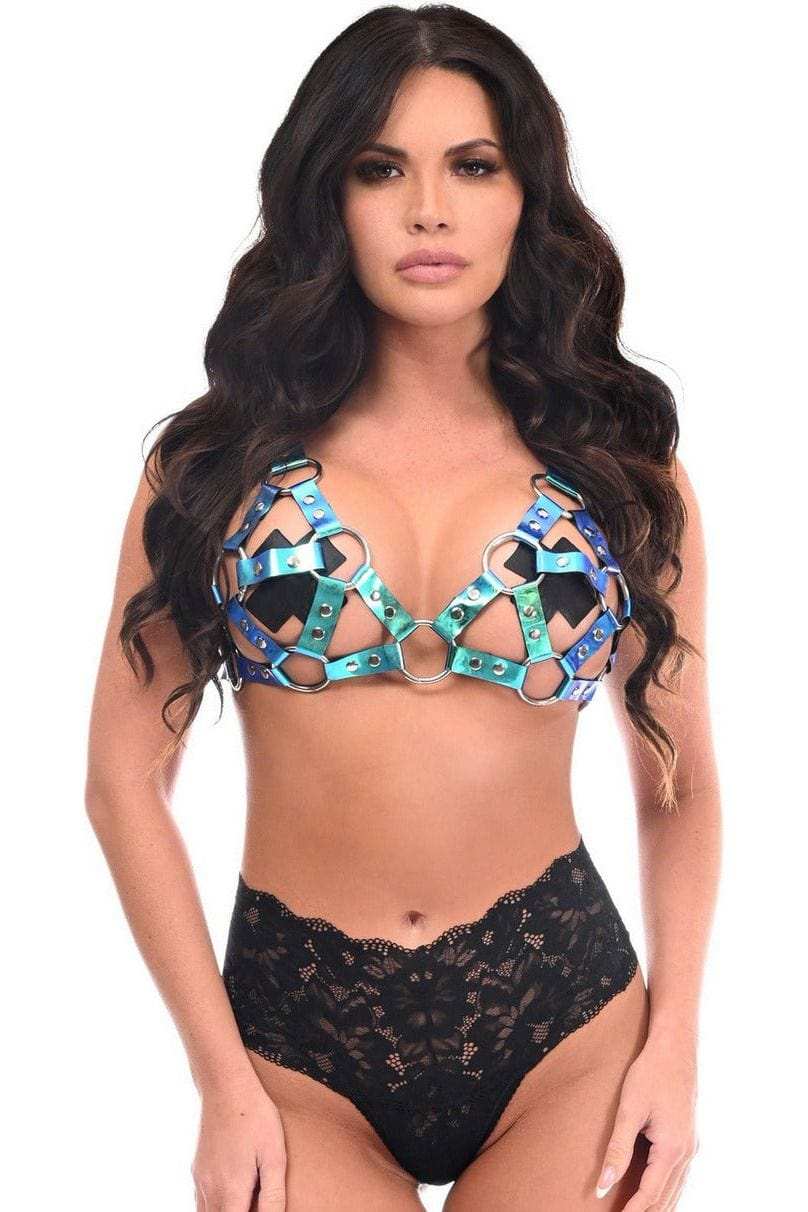 Daisy Corsets Blue/Teal Holo Strappy Bra Top - Daisy Corsets - Flyclothing LLC