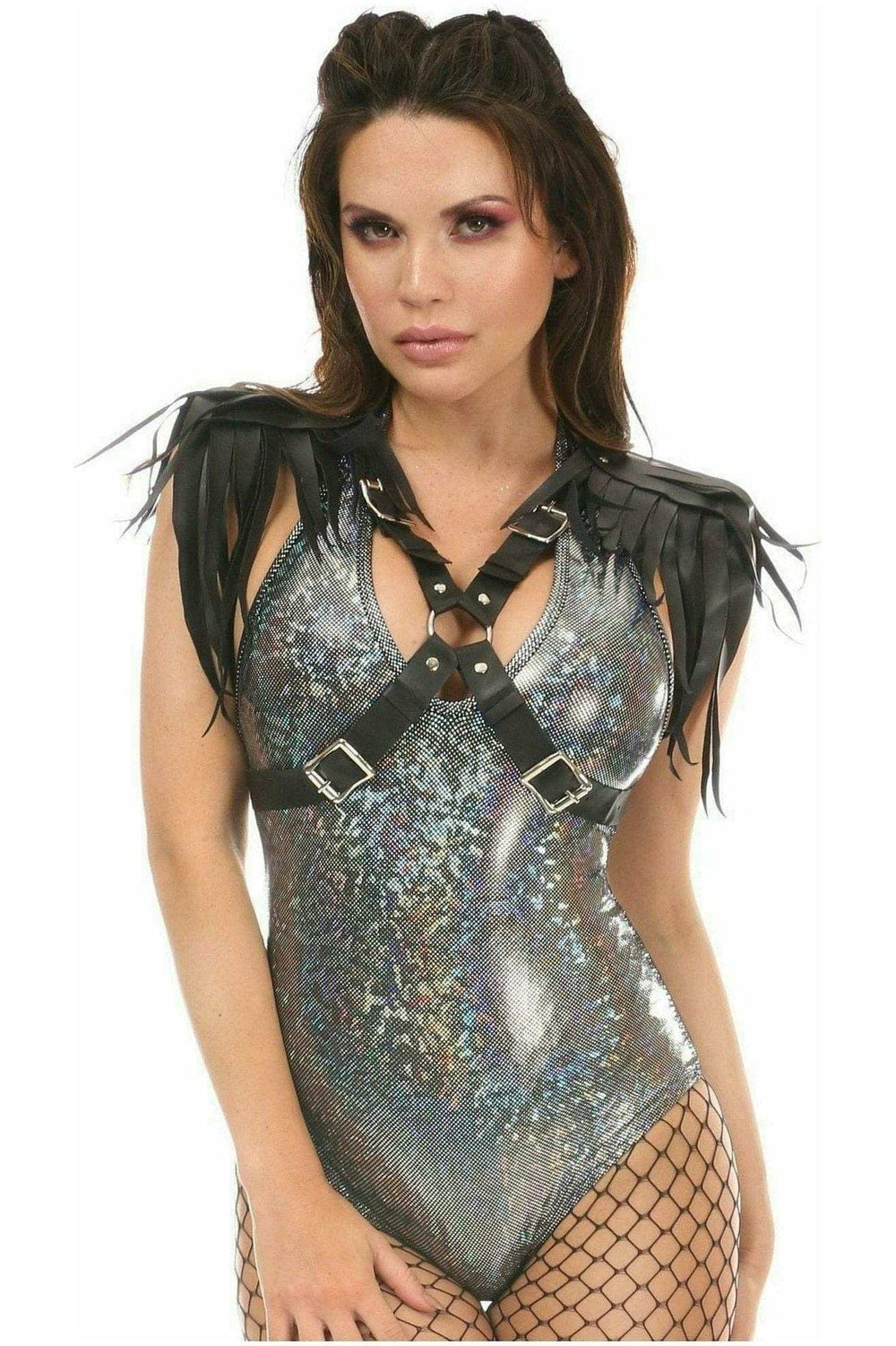 Daisy Corsets Black Vegan Leather Body Harness w/Shoulder Fringe - Daisy Corsets - Flyclothing LLC