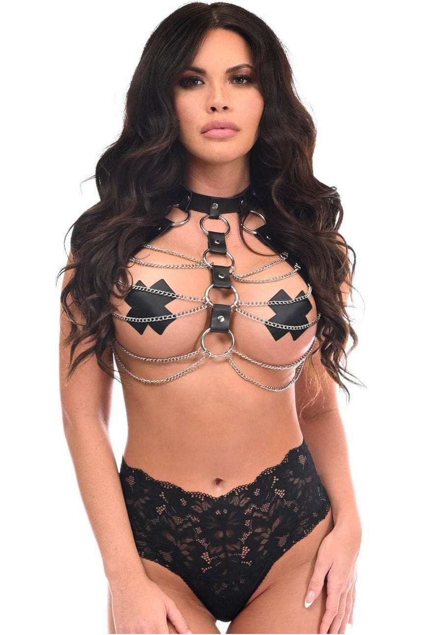 Daisy Corsets Black & Silver Faux Leather Body Harness - Daisy Corsets - Flyclothing LLC