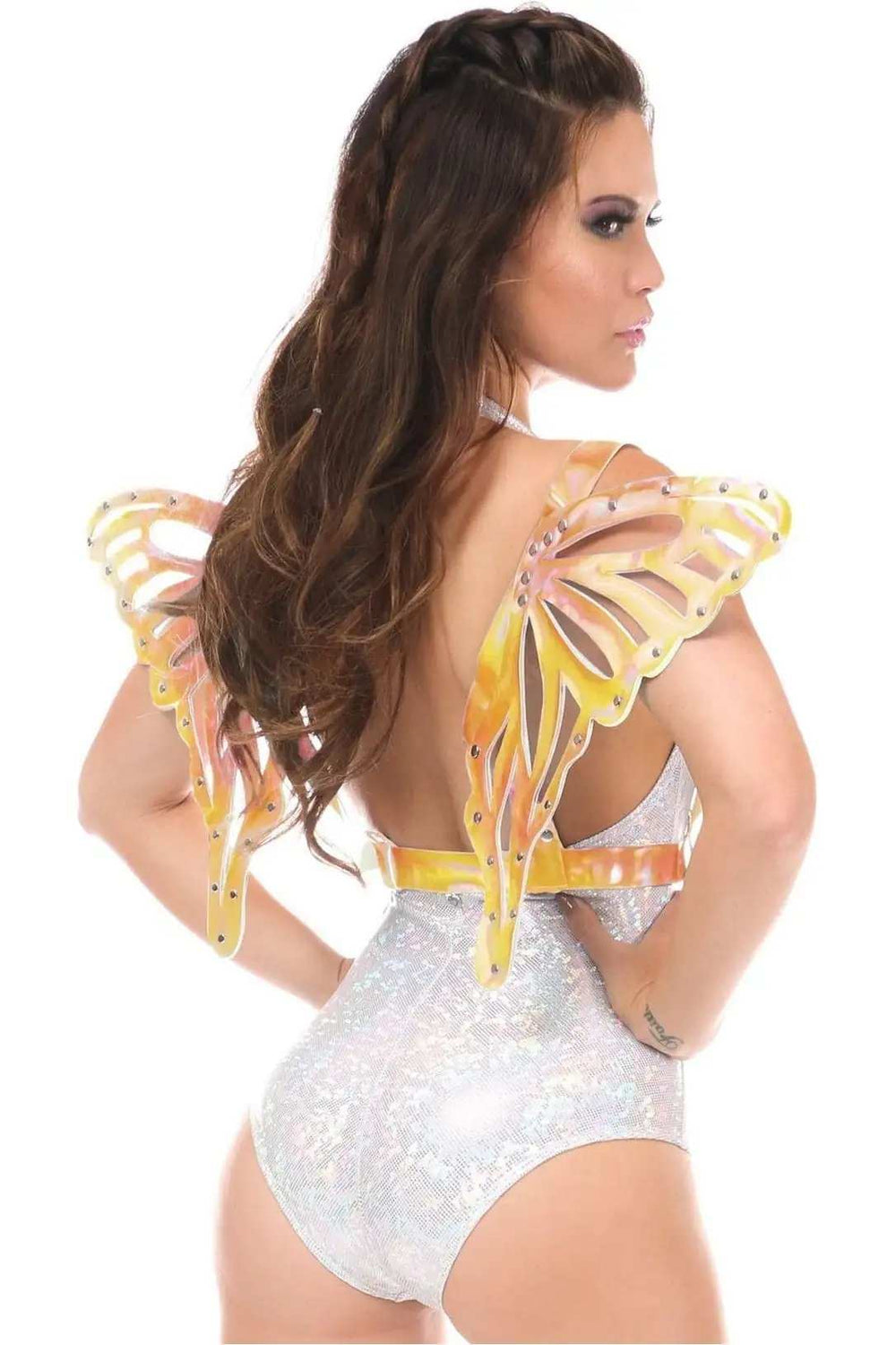 Daisy Corsets Yellow/Pink Holo Large Butterfly Wing Body Harness - Daisy Corsets - Flyclothing LLC