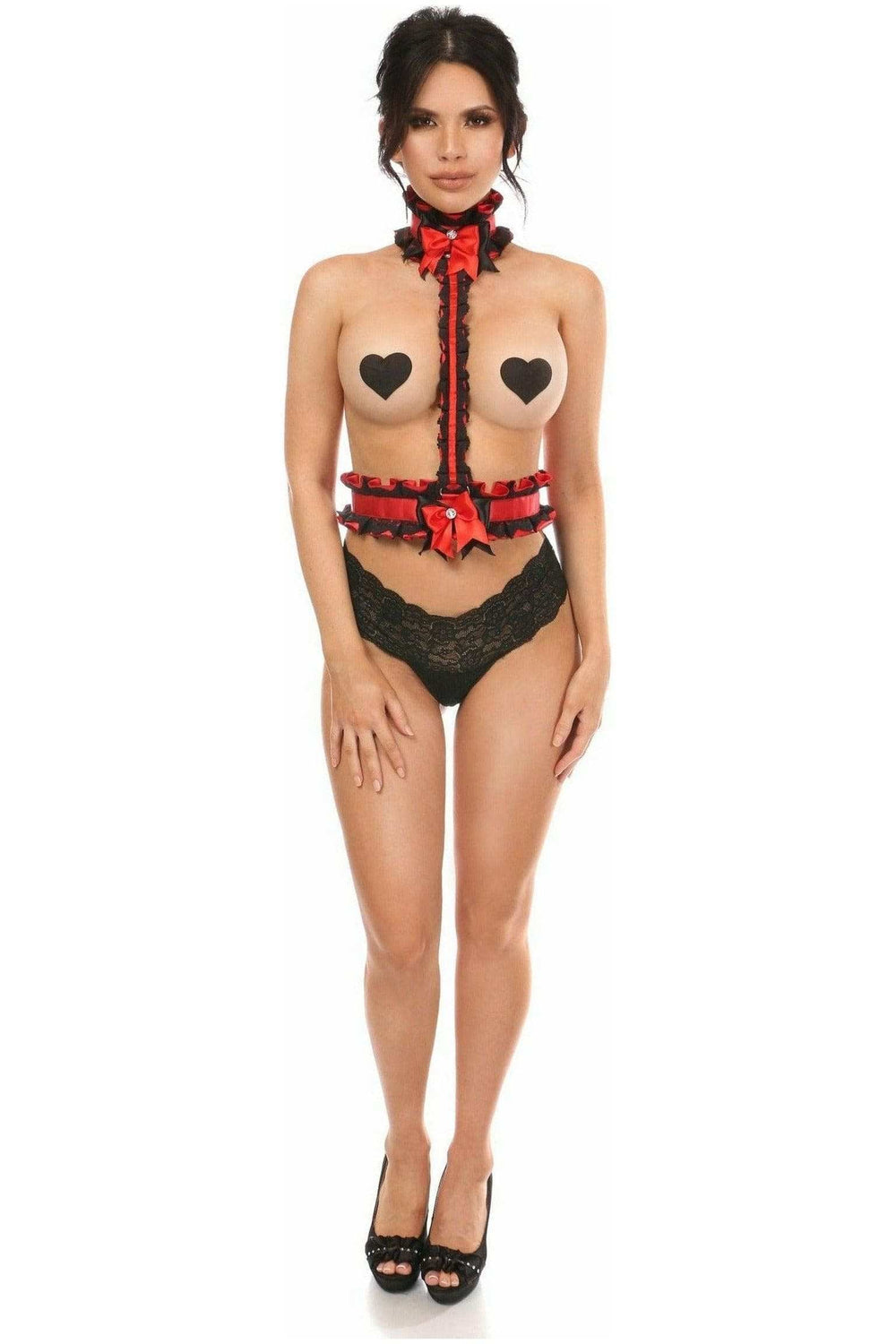 Daisy Corsets Kitten Collection Red/Black Lace Single Strap Body Harness - Daisy Corsets - Flyclothing LLC