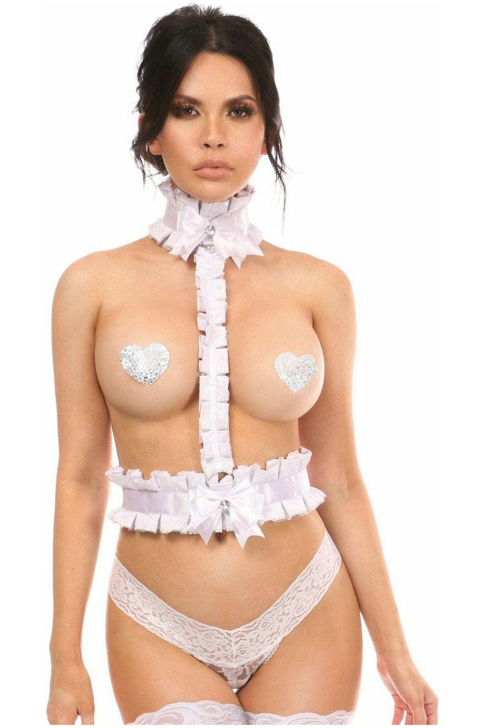 Daisy Corsets Kitten Collection White/White Lace Single Strap Body Harness - Daisy Corsets - Flyclothing LLC