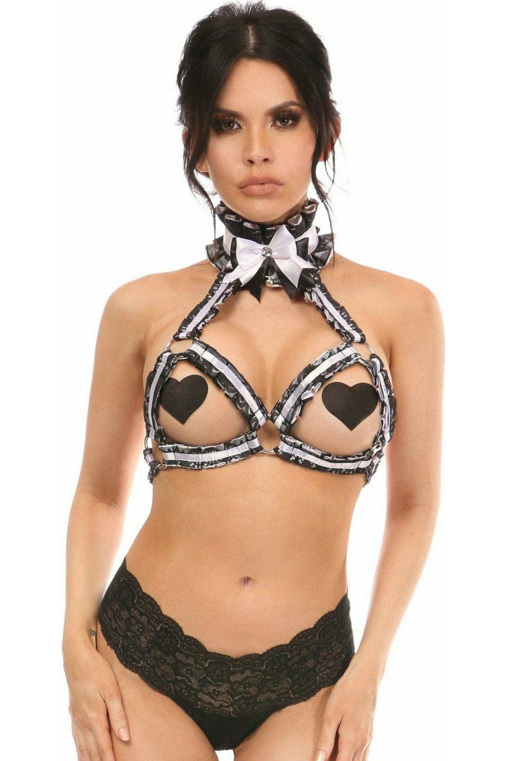 Daisy Corsets Kitten Collection White/Black Lace Bra Top Body Harness - Daisy Corsets - Flyclothing LLC