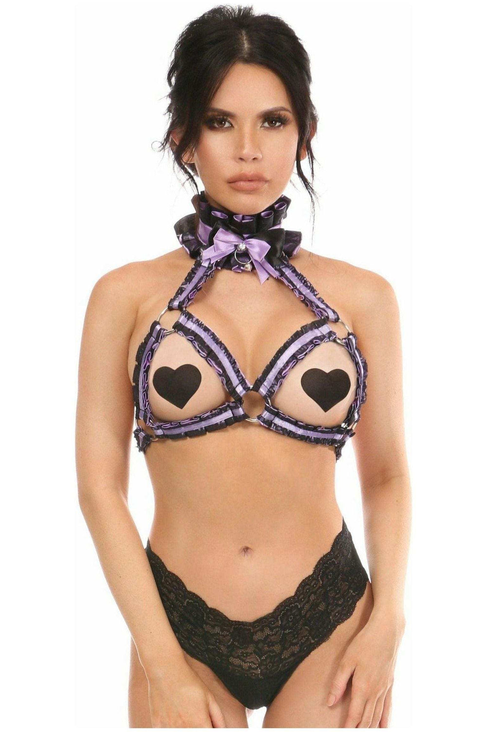 Daisy Corsets Kitten Collection Lavender/Black Lace Bra Top Body Harness - Daisy Corsets - Flyclothing LLC