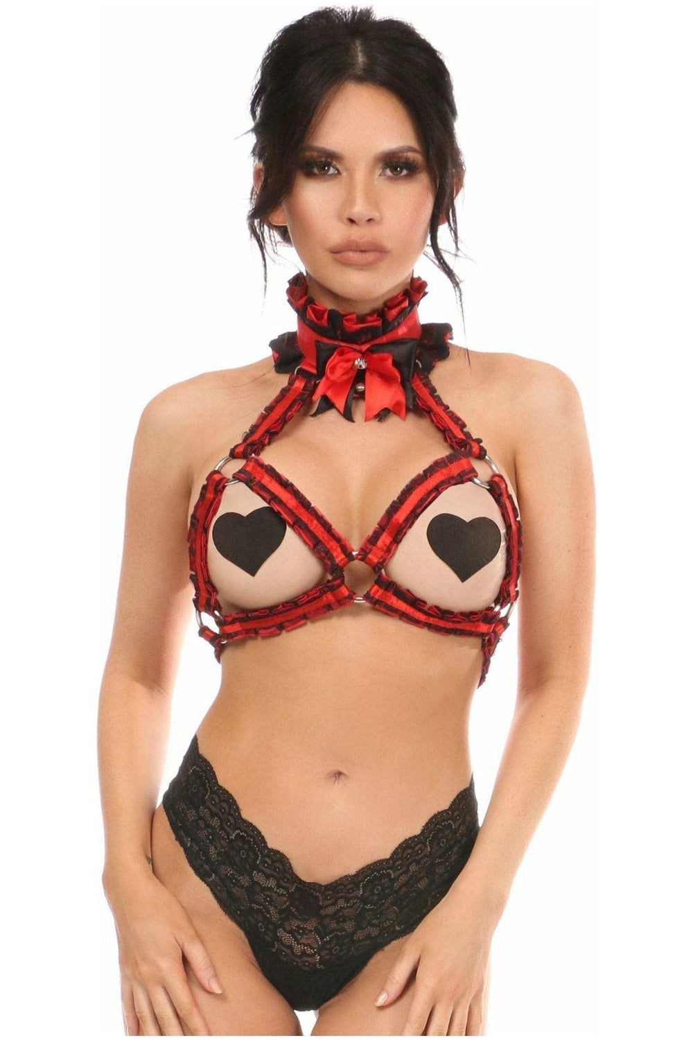 Daisy Corsets Kitten Collection Red/Black Lace Bra Top Body Harness - Daisy Corsets - Flyclothing LLC