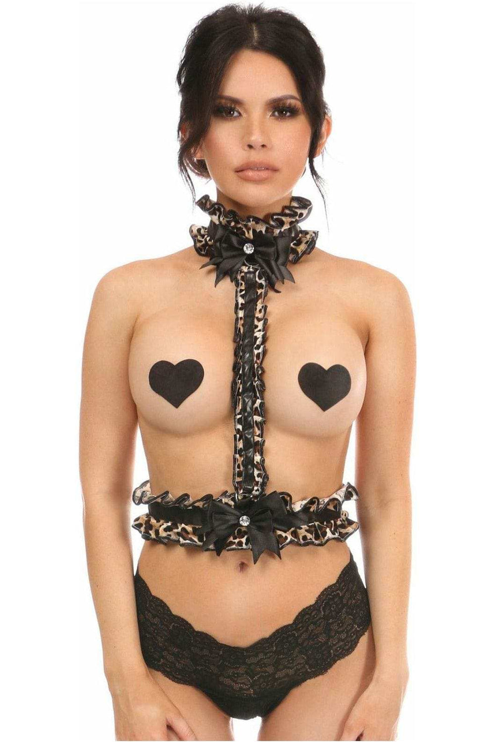 Daisy Corsets Kitten Collection Leopard Velvet Single Strap Body Harness - Daisy Corsets - Flyclothing LLC