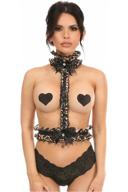 Daisy Corsets Kitten Collection Leopard Velvet Single Strap Body Harness - Daisy Corsets - Flyclothing LLC