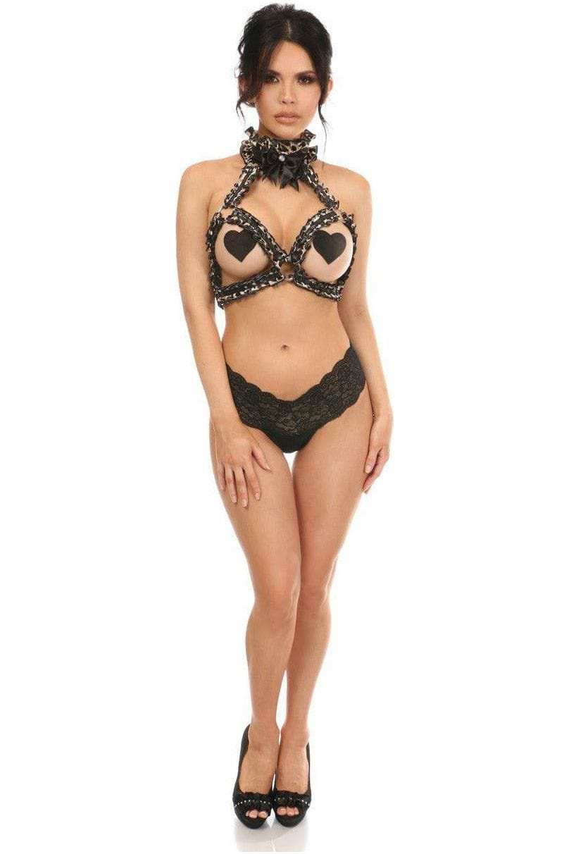 Daisy Corsets Kitten Collection Leopard Velvet Triangle Top Body Harness - Daisy Corsets - Flyclothing LLC