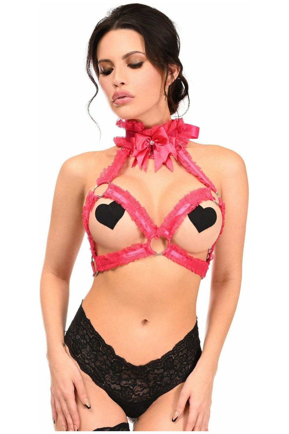 Daisy Corsets Kitten Collection Fuchsia/Fuchsia Lace Triangle Top Body Harness - Daisy Corsets - Flyclothing LLC