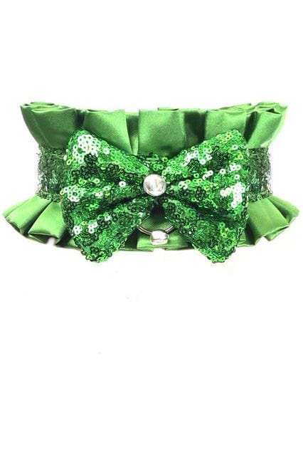 Daisy Corsets Kitten Collection Green Satin & Sequin Choker - Daisy Corsets - Flyclothing LLC