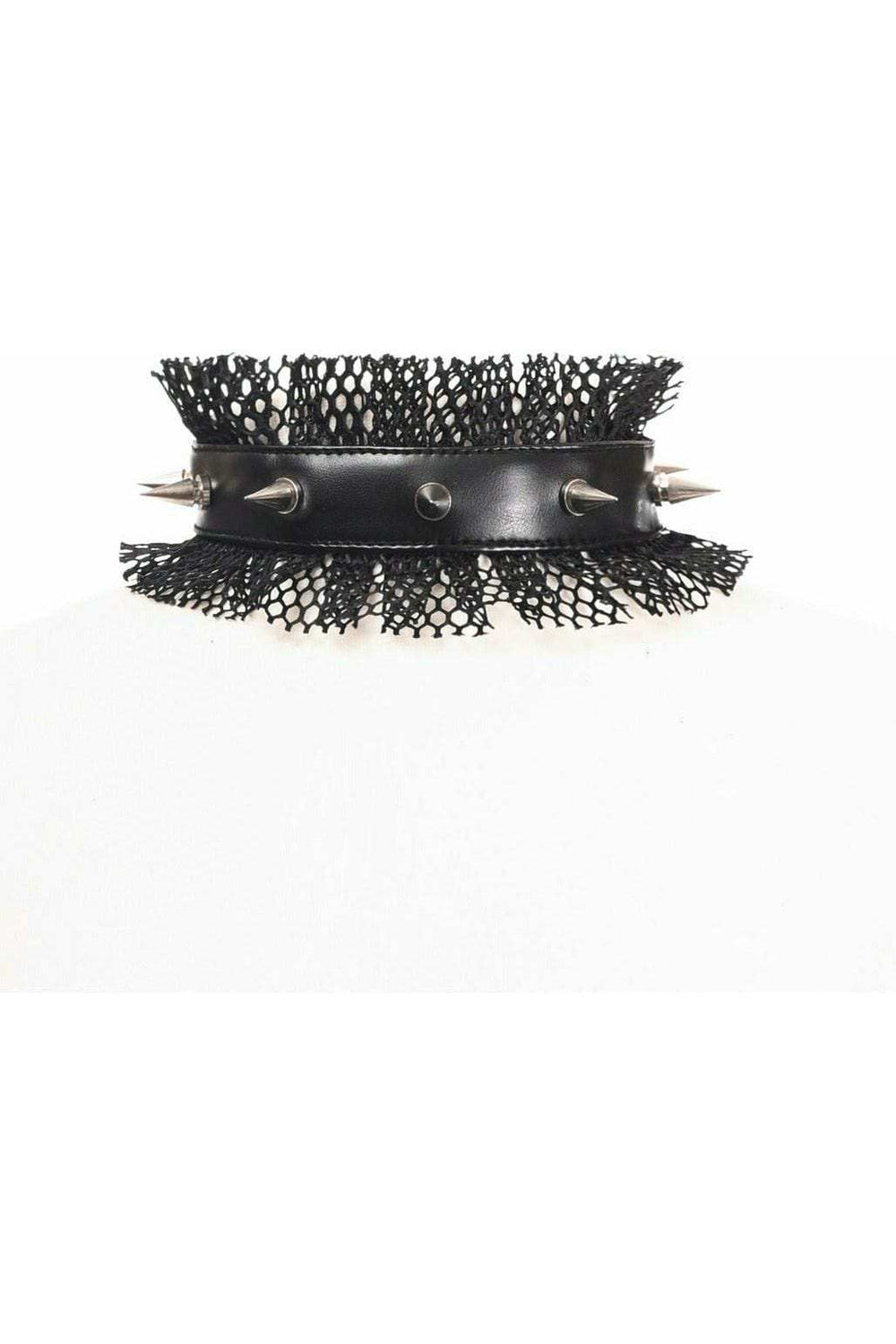 Daisy Corsets Kitten Collection Black Fishnet Spike Choker - Daisy Corsets - Flyclothing LLC