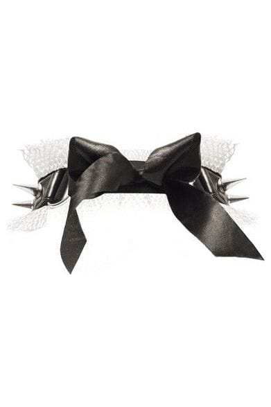 Daisy Corsets Kitten Collection White/Black Fishnet Spike Choker - Daisy Corsets - Flyclothing LLC