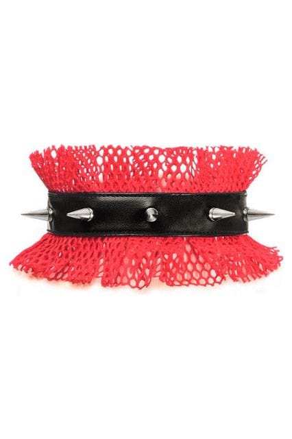 Daisy Corsets Kitten Collection Red/Black Fishnet Spike Choker - Daisy Corsets - Flyclothing LLC