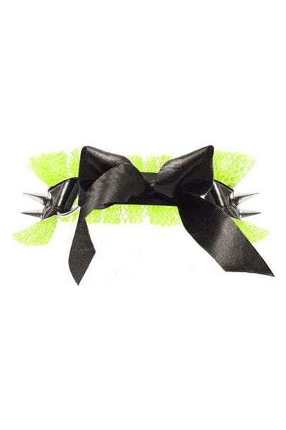 Daisy Corsets Kitten Collection Neon Green/Black Fishnet Spike Choker - Daisy Corsets - Flyclothing LLC