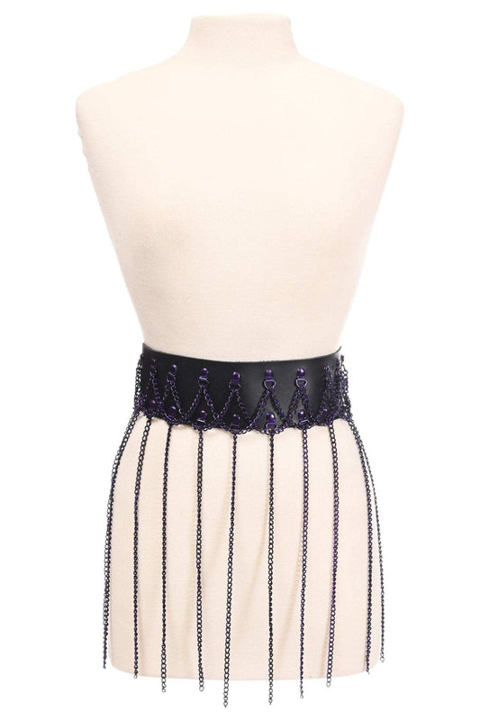 Daisy Corsets Black Faux Leather & Purple Metallic Chain Fringe Skirt - Daisy Corsets - Flyclothing LLC