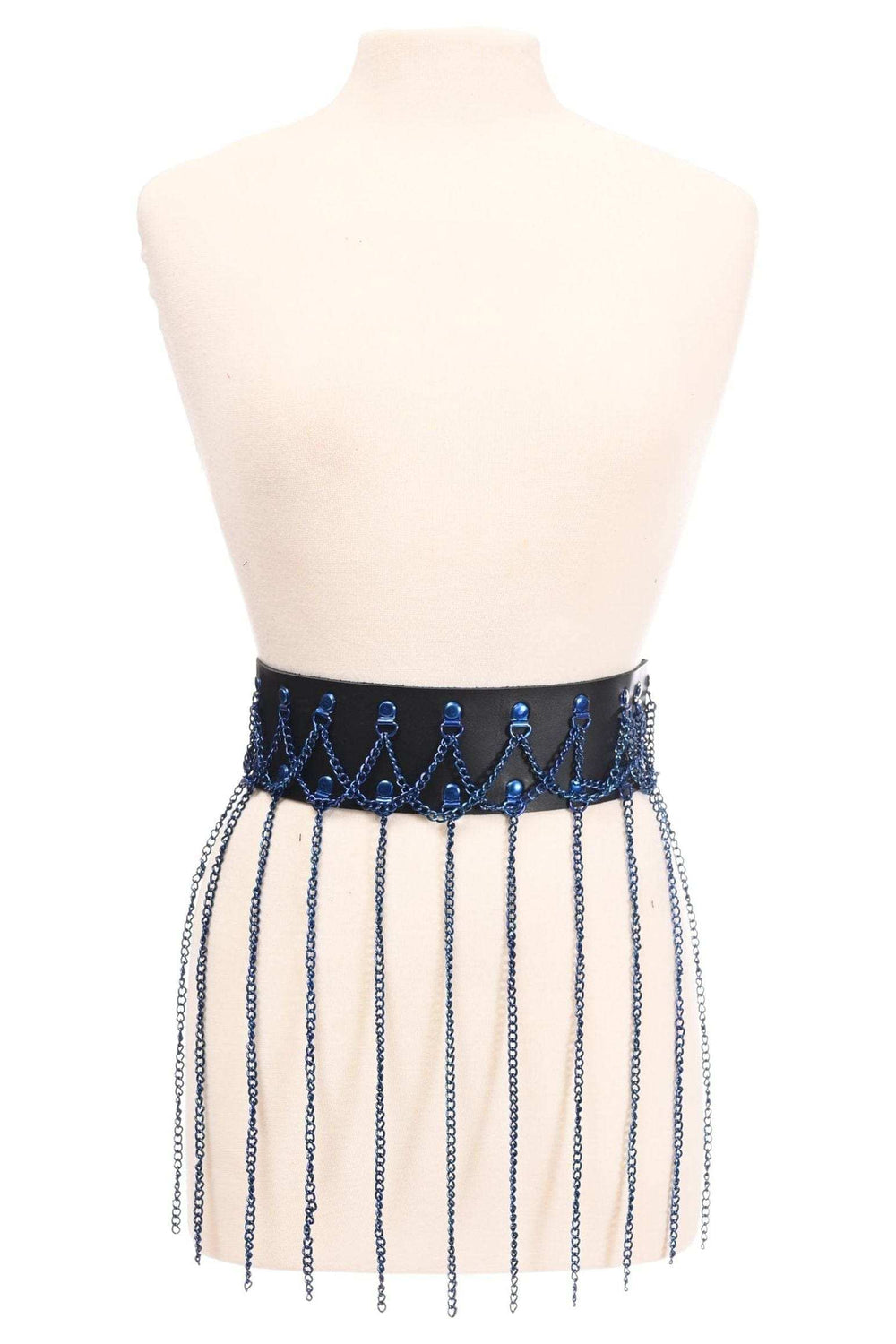 Daisy Corsets Black Faux Leather & Blue Metallic Chain Fringe Skirt - Daisy Corsets - Flyclothing LLC