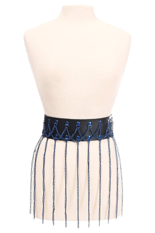 Daisy Corsets Black Faux Leather & Blue Metallic Chain Fringe Skirt - Daisy Corsets - Flyclothing LLC