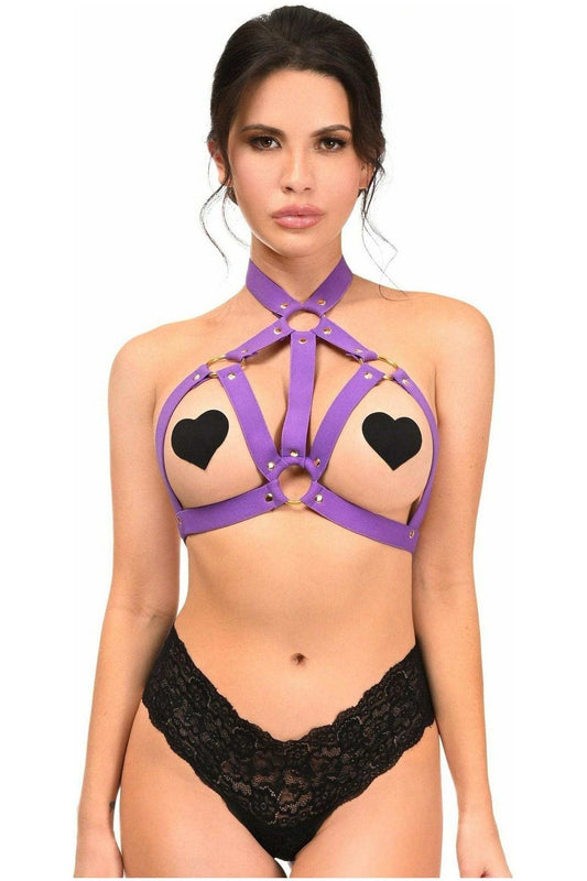 Daisy Corsets BOXED Dark Purple Stretchy Body Harness w/Gold Hardware - Daisy Corsets - Flyclothing LLC