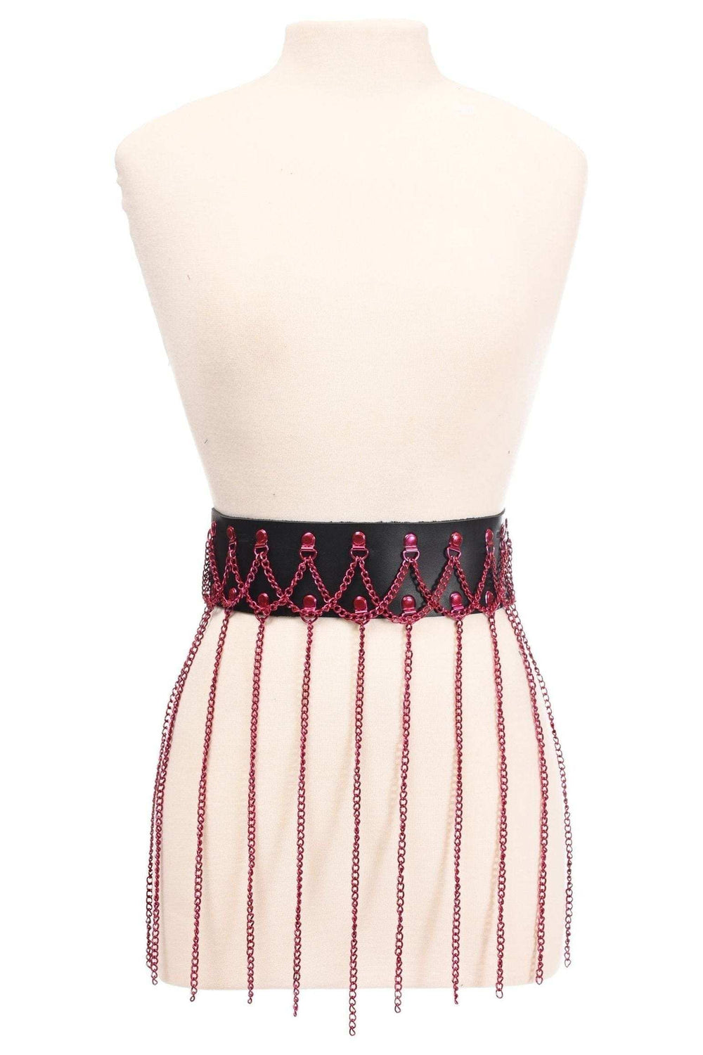 Daisy Corsets Black Faux Leather & Pink Metallic Chain Fringe Skirt - Daisy Corsets - Flyclothing LLC