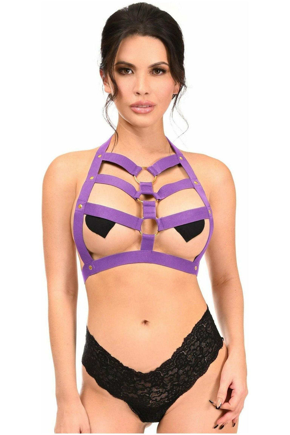 Daisy Corsets BOXED Dark Purple Stretchy Body Harness w/Gold Hardware - Daisy Corsets - Flyclothing LLC
