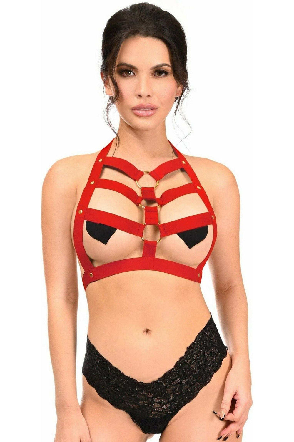 Daisy Corsets BOXED Dark Red Stretchy Body Harness w/Gold Hardware - Daisy Corsets - Flyclothing LLC