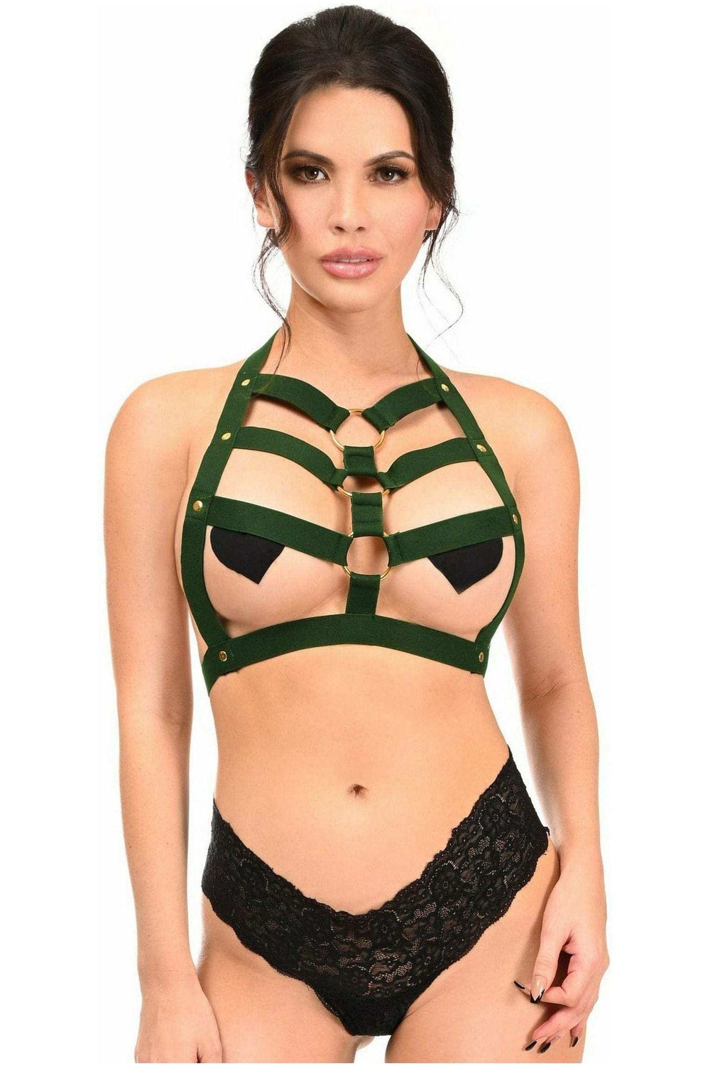 Daisy Corsets BOXED Dark Emerald Green Stretchy Body Harness w/Gold Hardware - Daisy Corsets - Flyclothing LLC