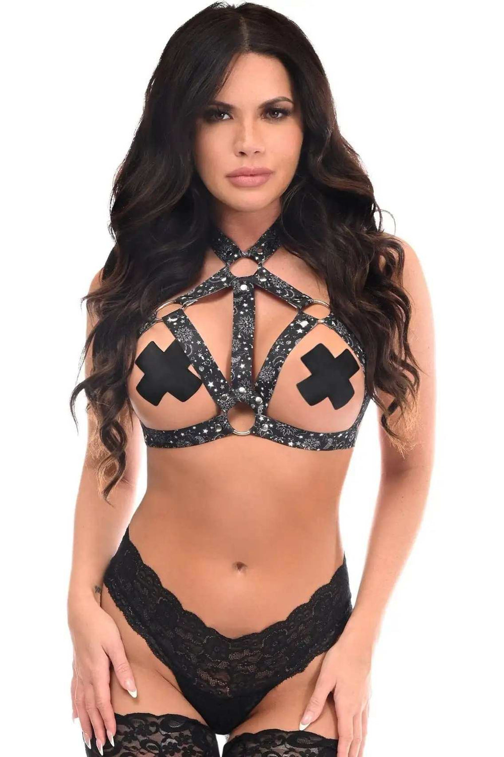 Daisy Corsets Celestial Print Stretchy Body Harness w/Silver Hardware - Daisy Corsets - Flyclothing LLC