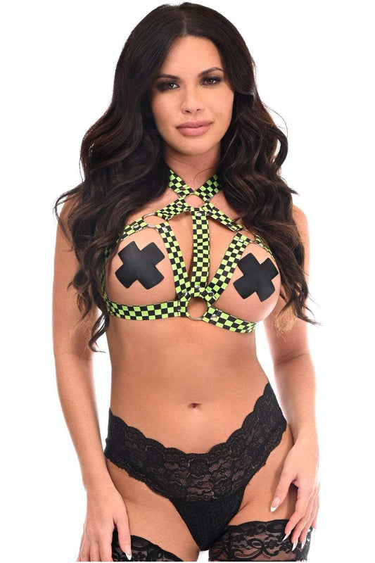 Daisy Corsets Green Checker Stretchy Body Harness w/Silver Hardware - Daisy Corsets - Flyclothing LLC