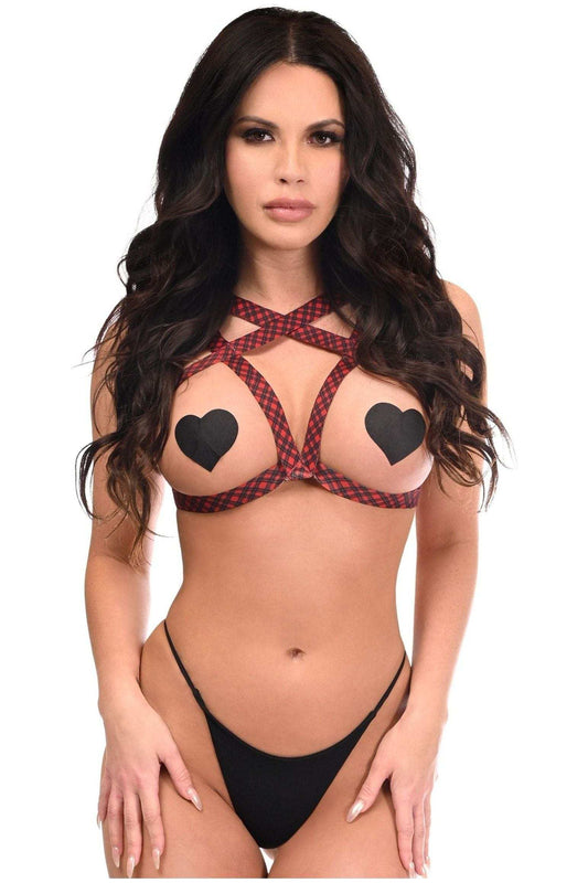 Daisy Corsets BOXED Red Plaid Stretchy Body Harness Top - Daisy Corsets - Flyclothing LLC