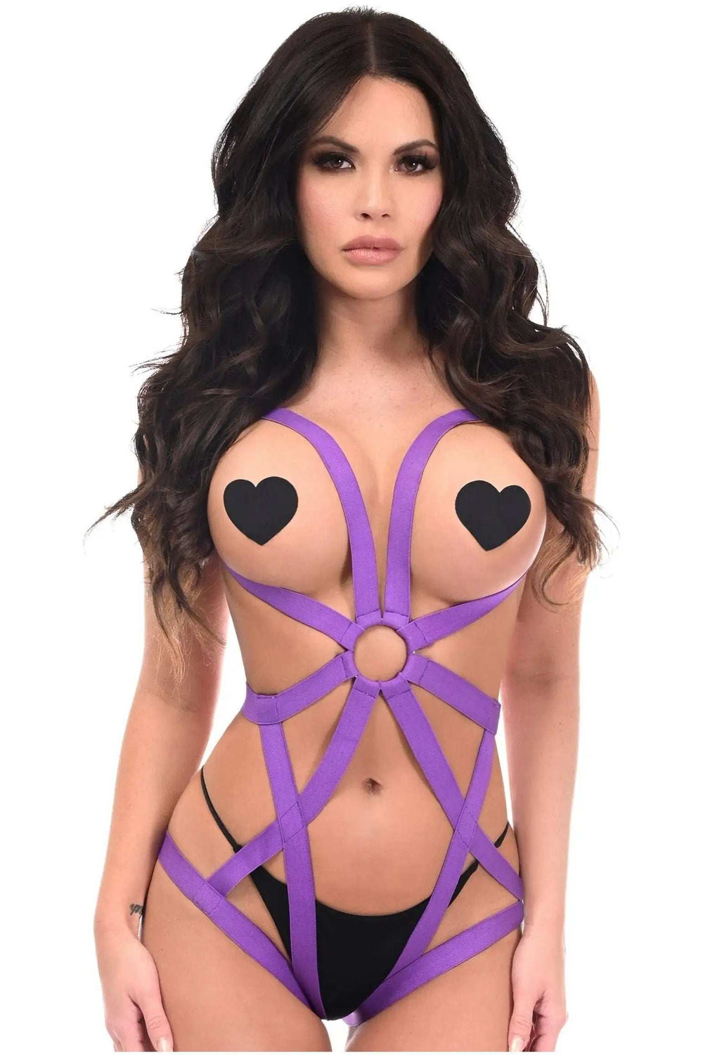 Daisy Corsets BOXED Purple Stretchy Body Harness Bodysuit w/Silver Hardware - Daisy Corsets - Flyclothing LLC