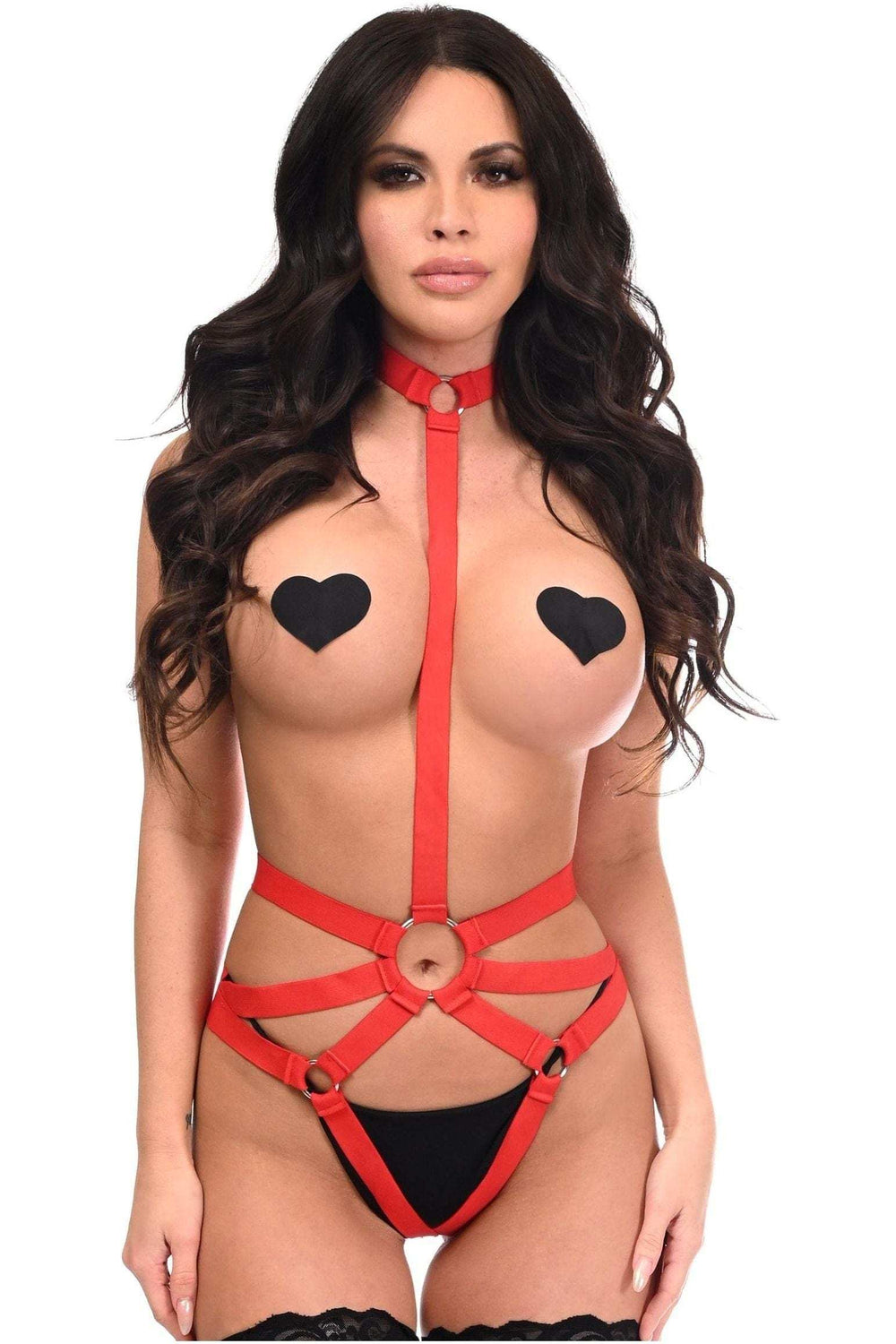 Daisy Corsets BOXED Red Stretchy Body Harness Bodysuit w/Silver Hardware - Daisy Corsets - Flyclothing LLC