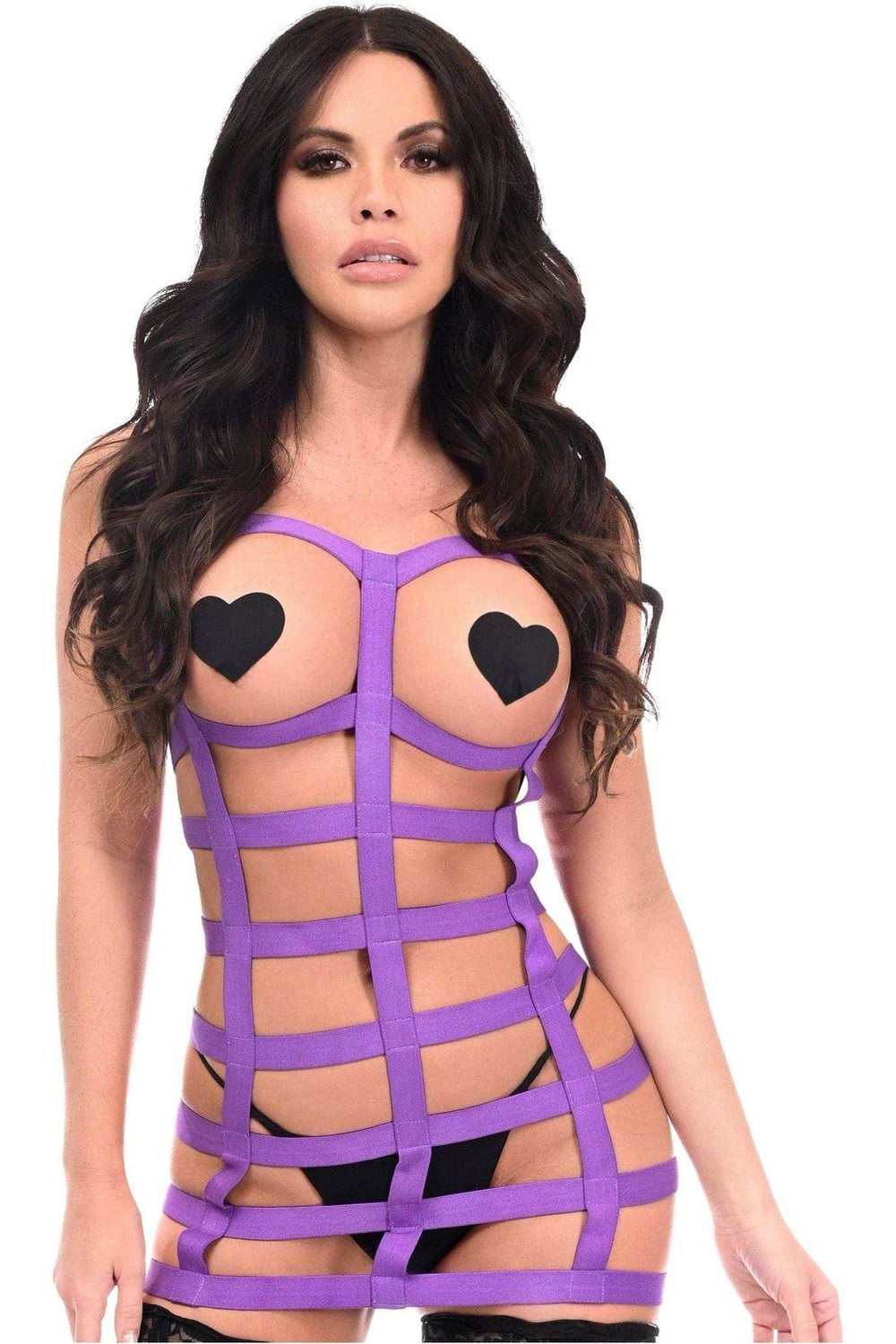 Daisy Corsets BOXED Purple Stretchy Cage Dress Body Harness w/Silver Hardware - Daisy Corsets - Flyclothing LLC
