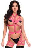 Daisy Corsets BOXED Pink Stretchy Elastic Harness Bodysuit w/Silver Hardware - Daisy Corsets - Flyclothing LLC