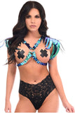 Daisy Corsets Teal/Blue Holo Shoulder Fringe Body Harness - Daisy Corsets - Flyclothing LLC