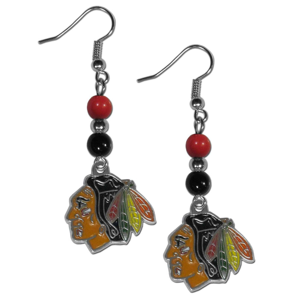 Chicago Blackhawks Fan Bead Dangle Earrings - Chicago Blackhawks - Flyclothing LLC