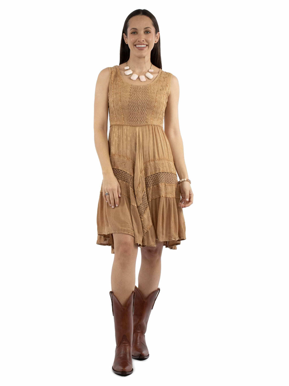 Honey creek Beige 100% rayon Short tank dress - Scully Leather - Flyclothing LLC