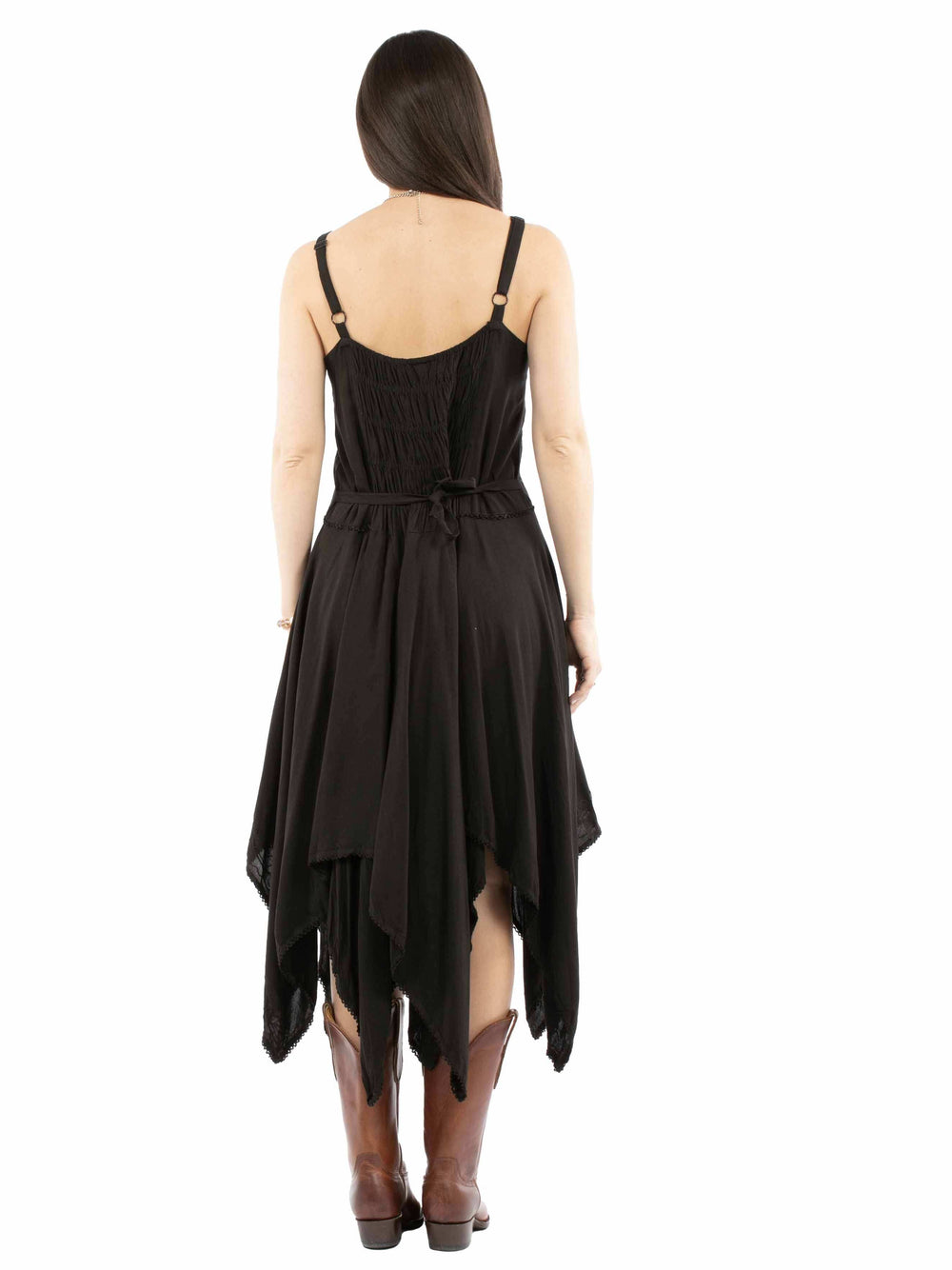 Honey Creek 100% rayon Black Emb.dress w/handkerchief bottom - Scully Leather - Flyclothing LLC