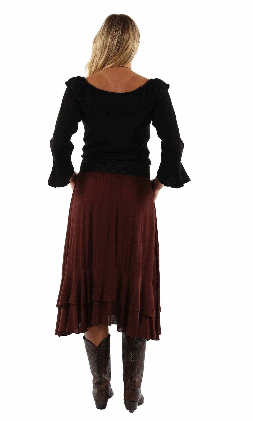 honey creek chocolate 100% rayon skirt with crochet band faux belt - Scully Leather - Flyclothing LLC