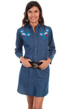 Honey creek denim rose emb. Denim dress w/belt - Scully Leather - Flyclothing LLC